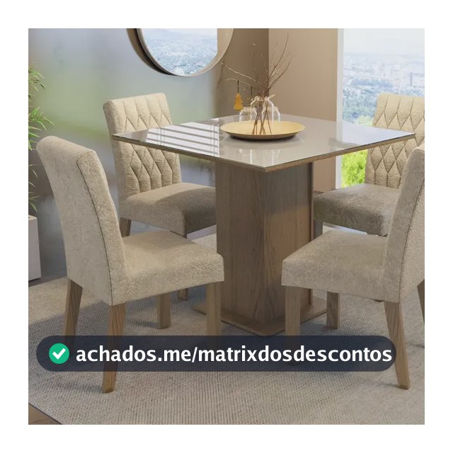 Sala Jantar Estofada Mesa Tampo Vidro 4 Cadeiras Madesa Anaju Rci Cor Rustic/Crema/Imperial MDJA0401387GSIM
