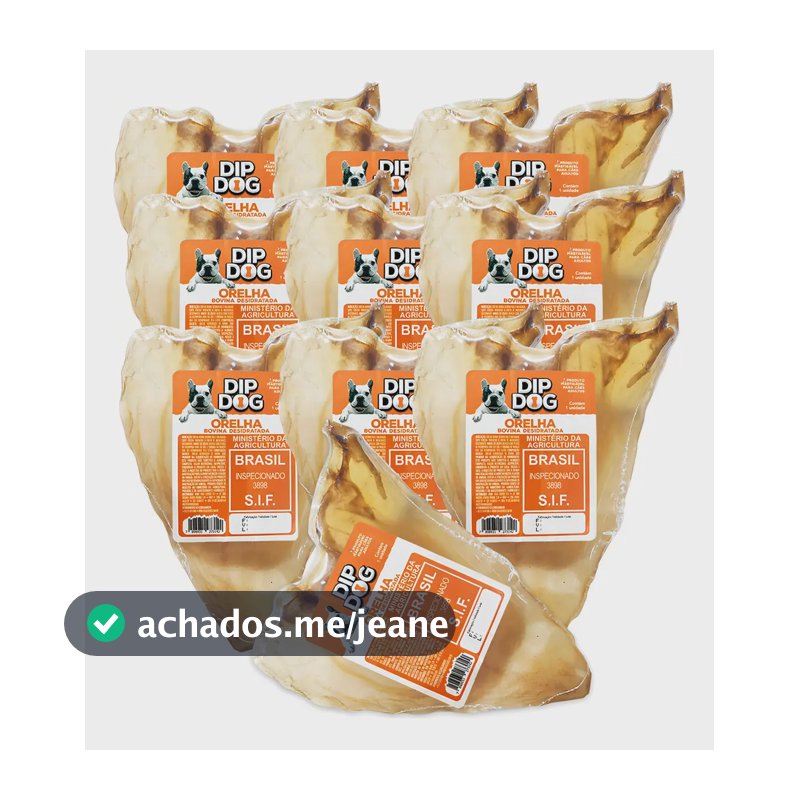 Kit 10 Mordedores Orelha Bovina Natural Pra Cachorro Dip Dog