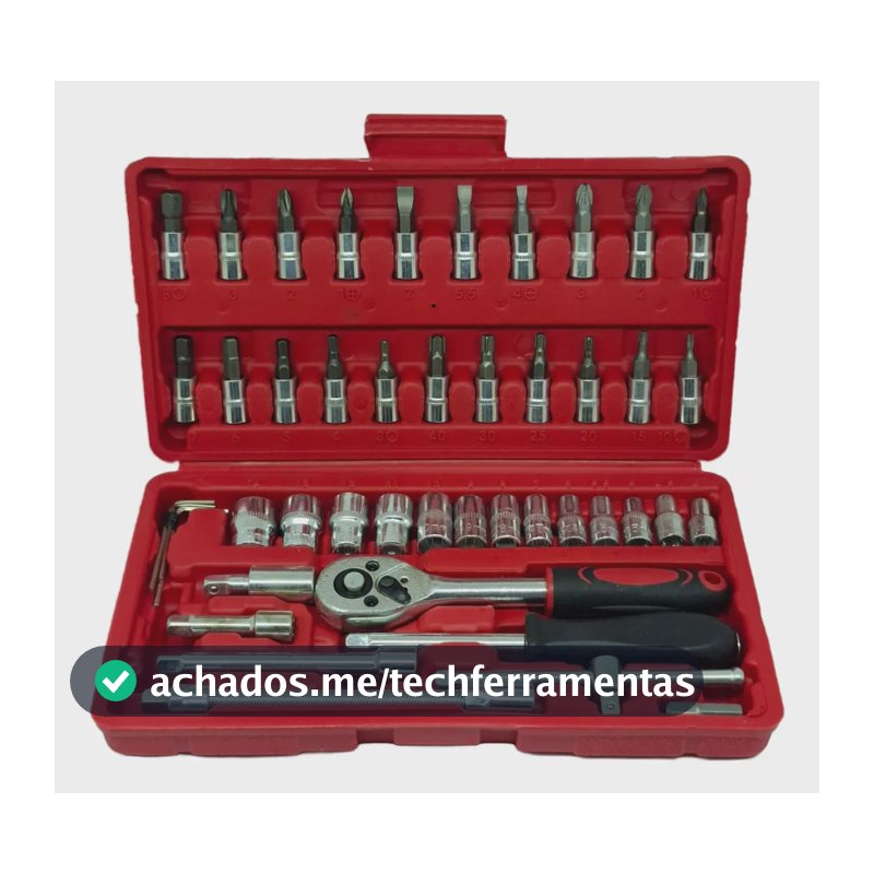 Jogo Kit Ferramenta Catracas Estojo 46 Peças Aço CrV Catraca Crique