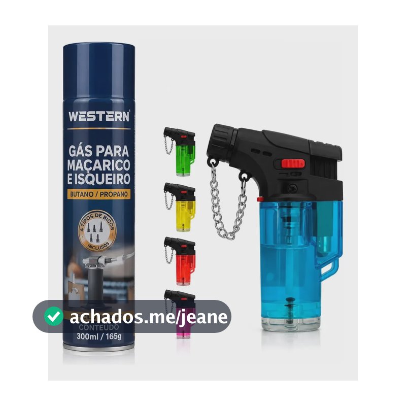Kit Mini Maçarico Portátil Recarregável + 1 Refil Gás Butano