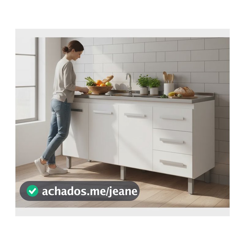 Balcão Para Pia De Cozinha Carina 140cm Mdp Sem Tampo Branco