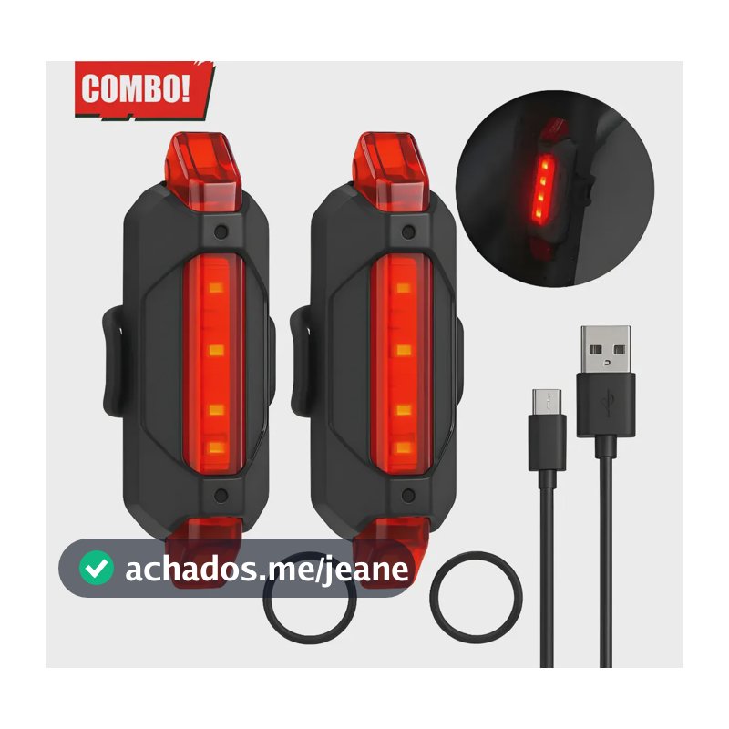 Kit 2 Sinalizadores Lanterna Led Traseiro Bike Recarregável Vermelho
