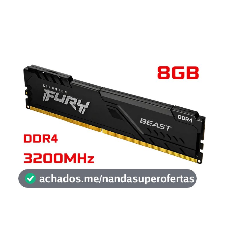 Memória Ram Kingston Fury Beast 8gb 3200mhz Ddr4 Cl16 Preto
