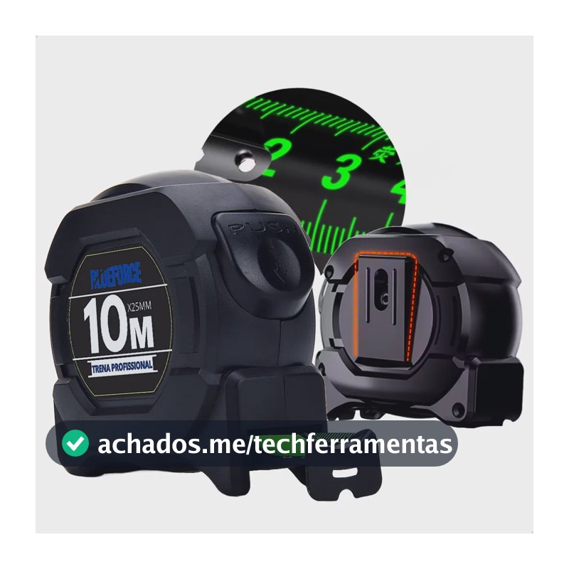 Trena 10m Fita Métrica Fluorescente Profissional Aço Com Trava Automática Autotrava 25mm Marca Blueforce