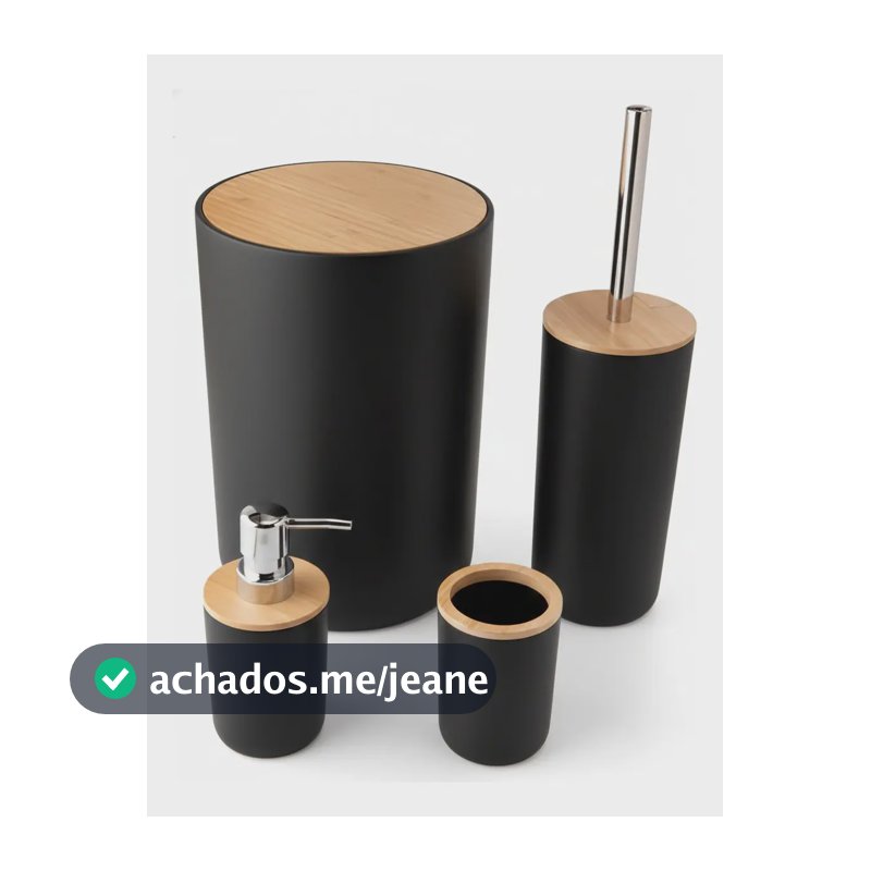 Kit Banheiro Moderno Bambu Com 4 Peças Lixeira Tampa Fechada