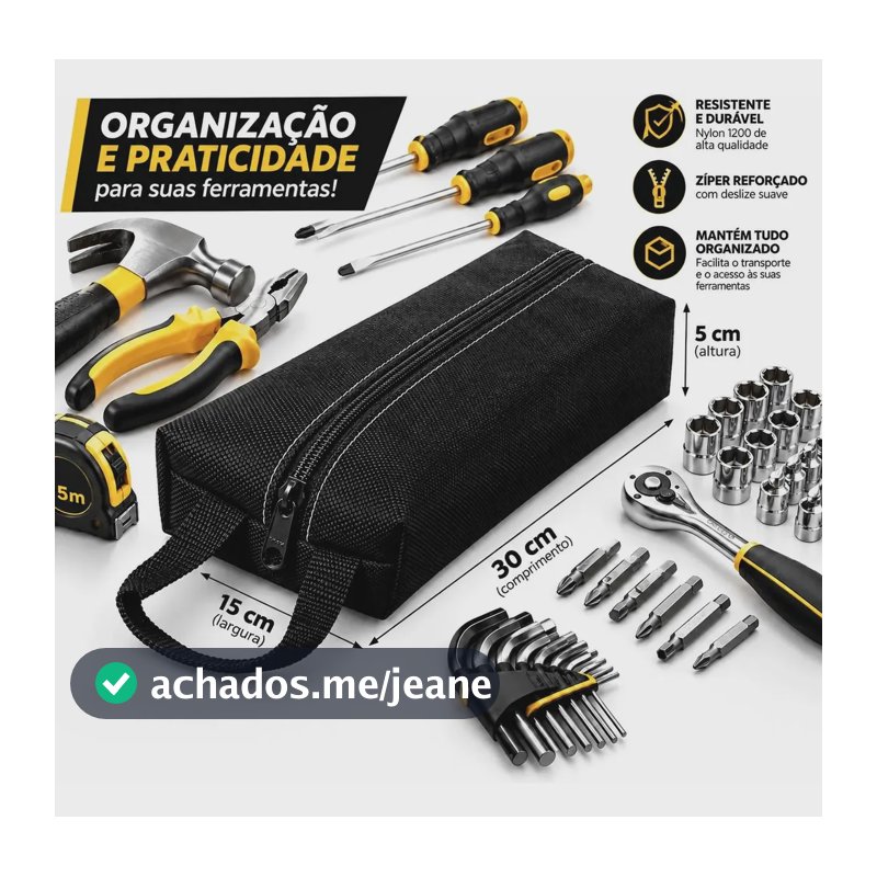 Estojo Porta Ferramentas Nylon 1200 Reforçado 15 Cm X 30 Cm Preto