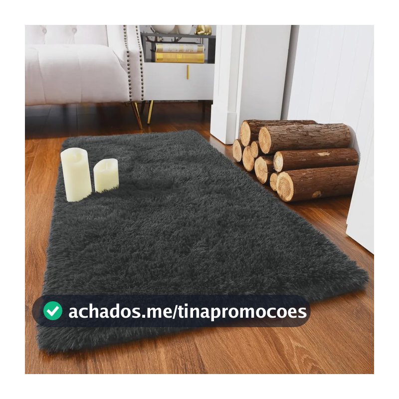 Passadeira Corredor 1,00x0,60 Tapete Super Peludo Beira De Cama Sala Quarto Cinza Texfine