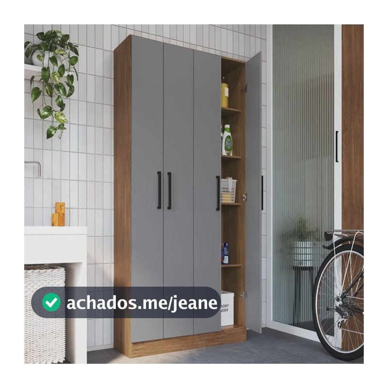 Armário Multiuso 4 Portas Rivera 177cm X 103cm X 34 Jh Freijó/cinza