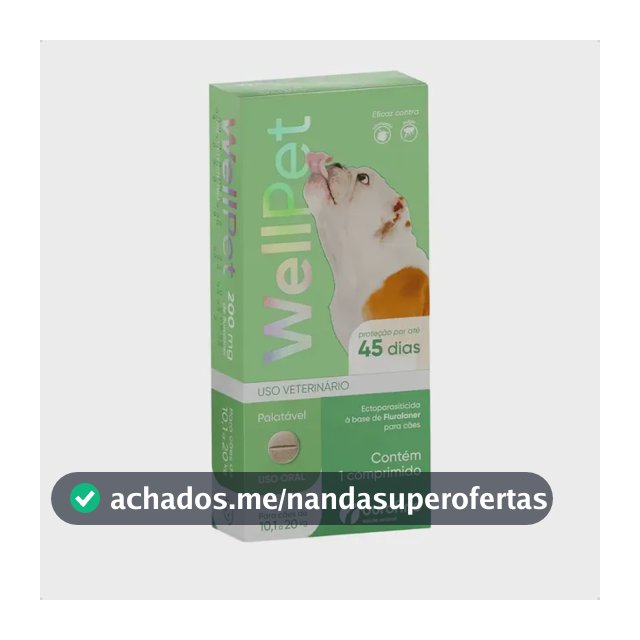 WellPet 200mg Ourofino Antipulgas e Carrapatos para Cães 10,1 a 20kg 1 Comprimido