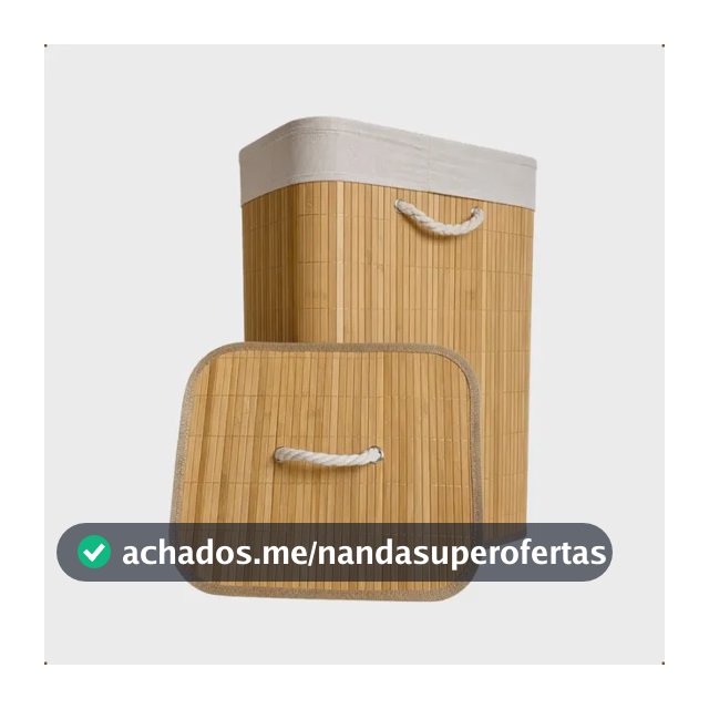 Cesto de Roupa Bambu Retangular de 72L com Tampa e Forro de Linho