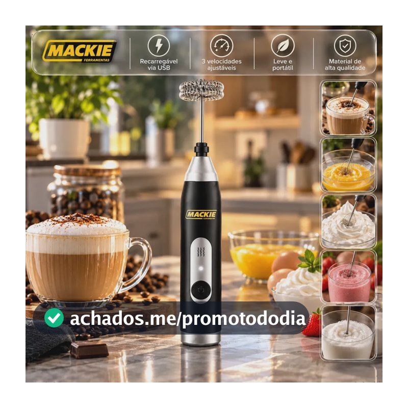 Mini Mixer Elétrico Portátil Misturador De Bebidas Café Leite Cappuccino Whey Protein Shake Ovos Espumador Batedor Fouet Inox Compacto Cozinha Drinks Mackie Ferramentas