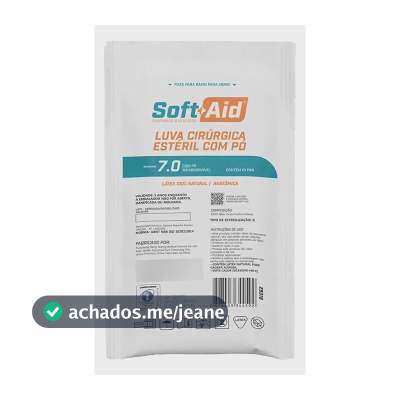 Kit 50 Pares Luva Cirúrgica Látex Estéril Com Pó - Soft+aid Branco 7,0