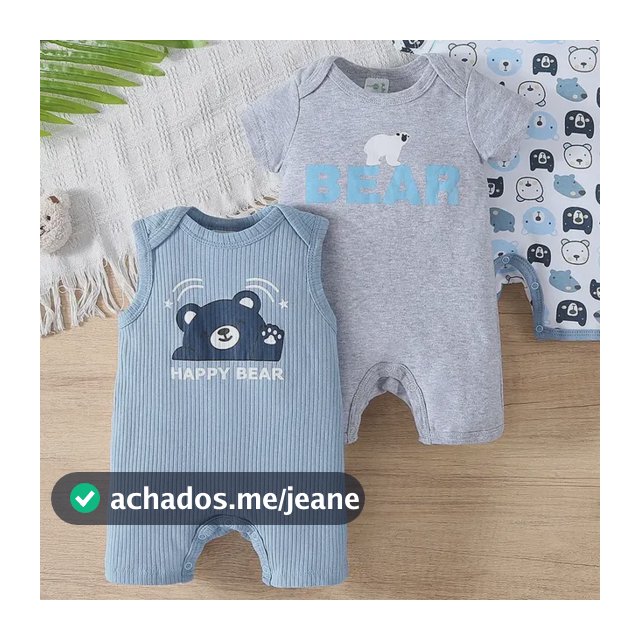 3 Peças De Macacão Para Bebês E Meninos, Algodão Macio, Item Azul 0-3m Cartoon Bear