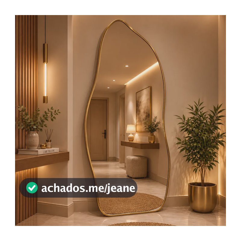 Espelho Lopazzi Magnus Orgânico 170x70cm Chão Retrô Closet Dourado