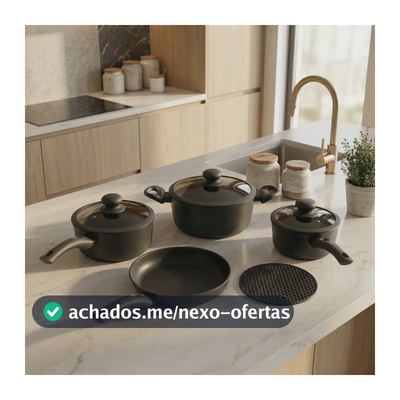 Jogo Panela Ceramica Antiaderente 5pç Tampa Silicone Induçao Preto
