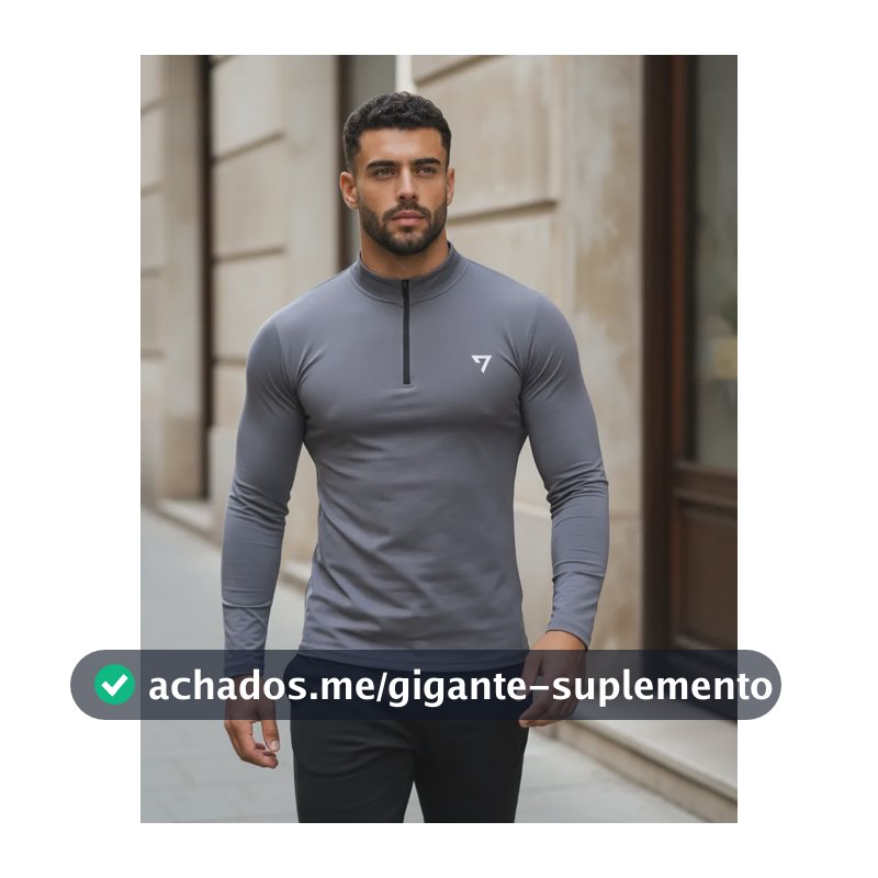 Camisa Térmica Masculina Segunda Pele Manga Longa Com Zíper Cinza Gg