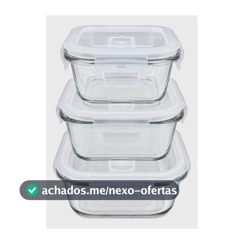 Kit 3 Potes De Vidro Hermético 3 Tamanhos 310ml/530ml/800ml Branco