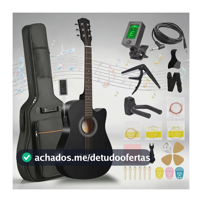 Violão Eletroacústico de 38 Polegadas para Iniciantes com Equalizador e Kit Completo de Acessórios 4 Bandas Afinador Digital Capa Palhetas Correia Chave De Ajuste Violão Elétrico Acústico Completo