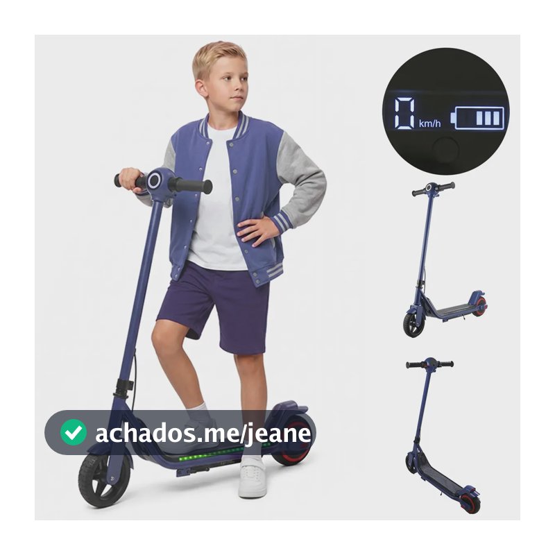 Patinete Scooter Elétrico Infantil 130W até 14km/h Freio Elétrico Pneu de Borracha Seguro para Crianças Sistema de Segurança