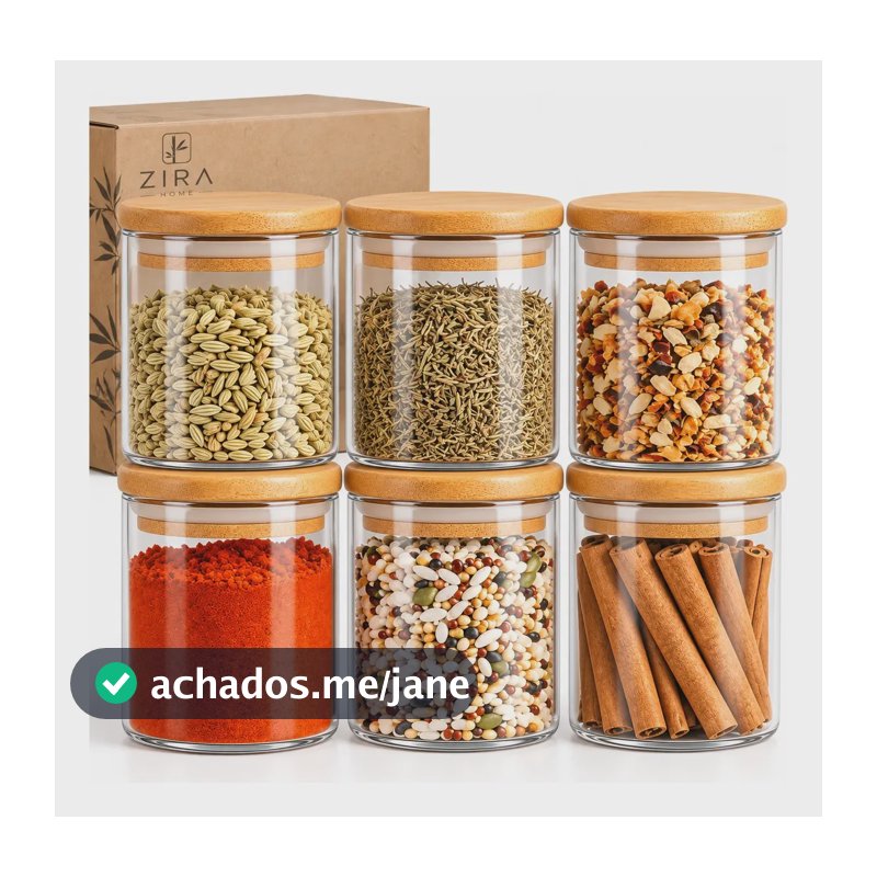 Kit 6 Pote Vidro Porta Temperos Hermético Cozinha Organiza Vidro/tampa De Bambu