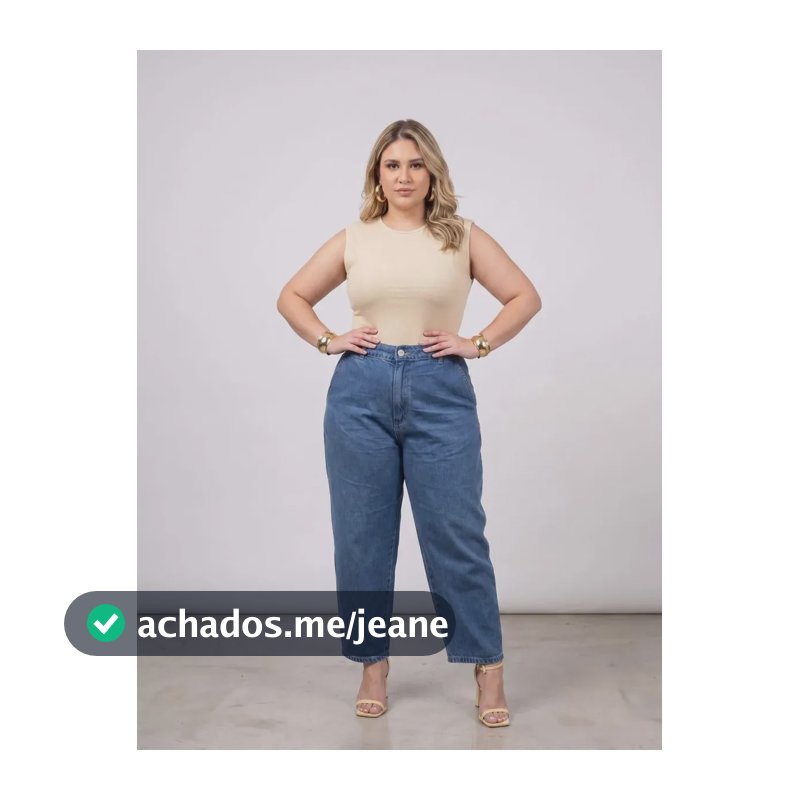 Calça Jeans Barrel Plus Size Cintura Alta Lavagem Média Azul Jeans Lisa 48