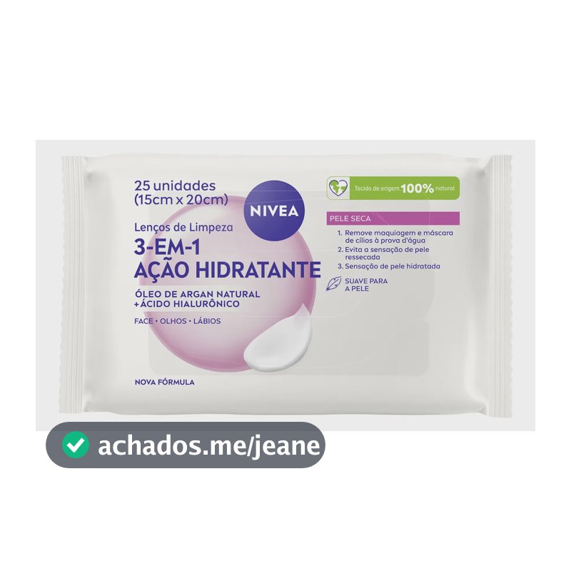 NIVEA Lenços de Limpeza Facial Ação Hidratante 3 em 1 25 un., Limpeza Facial, Remove Maquiagem, Sensação de Hidratação, Pró-Vitamina B5, Pele Seca
