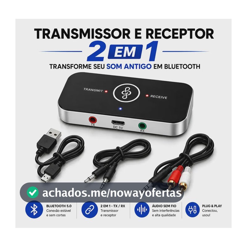 Transmissor Receptor Bluetooth 2 Em 1 Áudio P2 Tv Som