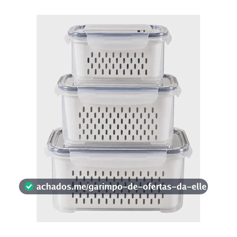 Kit 3 Organizadores Geladeira Alimentos Vegetais Com Tampas Branco