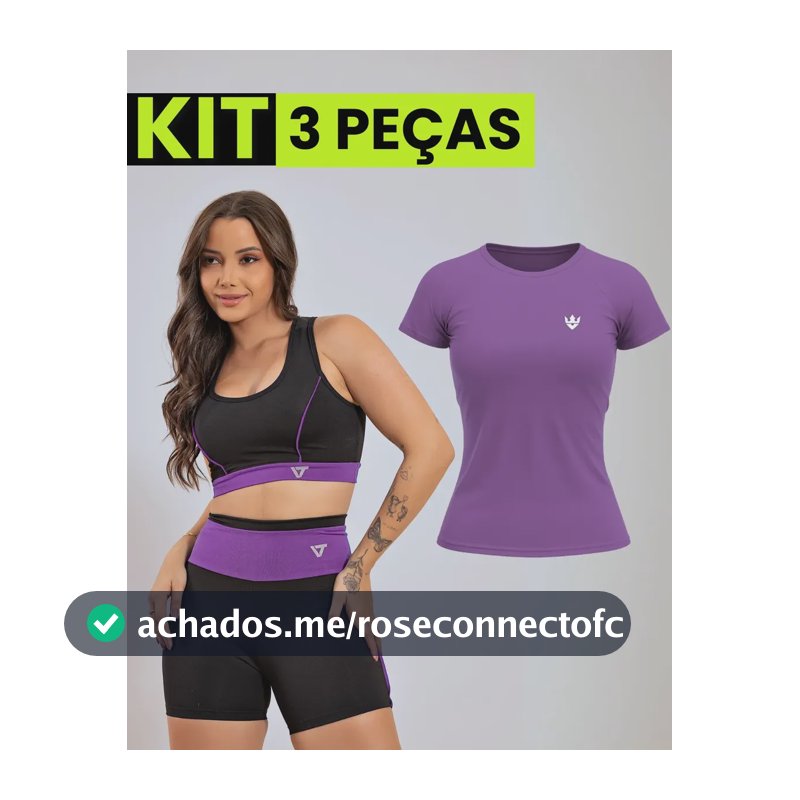 Kit Conjunto Fitness Feminino + Camiseta Roupa Academia Roxo Liso Gg