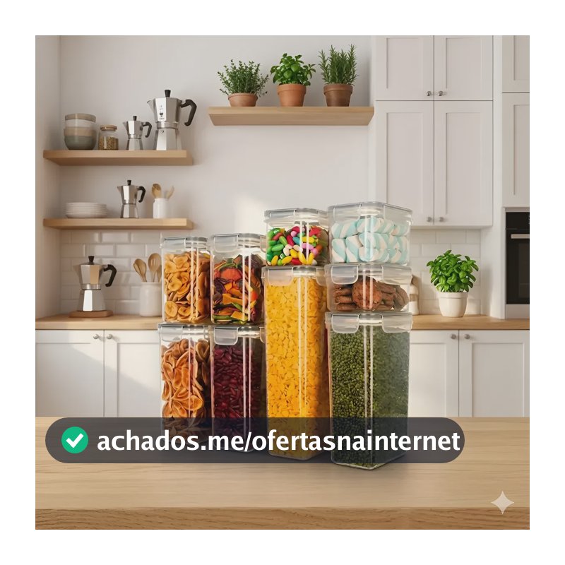 Jogo Com 8 Potes Herméticos Porta Mantimentos Empilhável Transparente