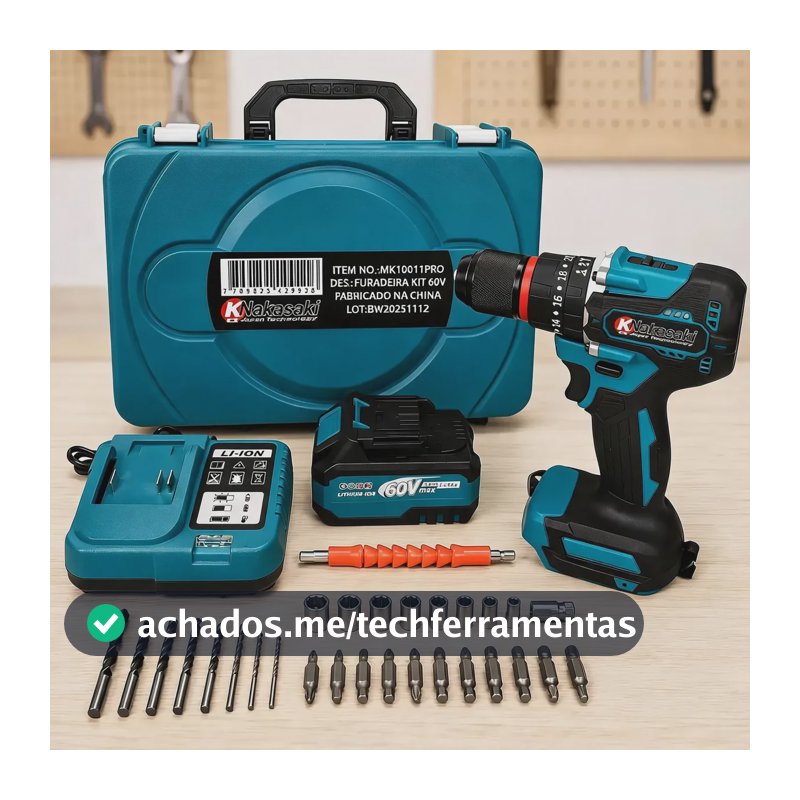 Furadeira Parafusadeira Impacto 60v Brushless Maleta Azul-petróleo 127/220v 50/60hz