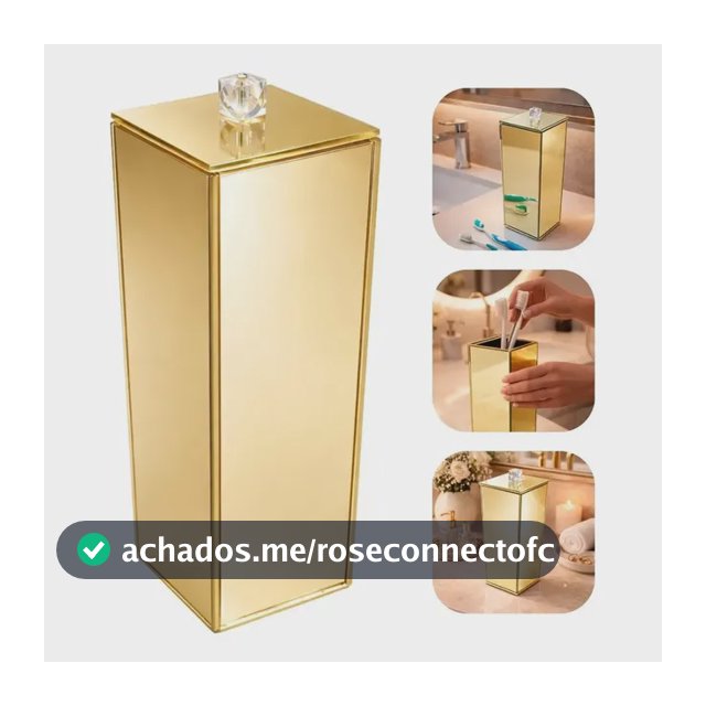 Porta Escovas C/ Tampa Vidro Ouro Luxo 20x7x7cm P/ Lavabo