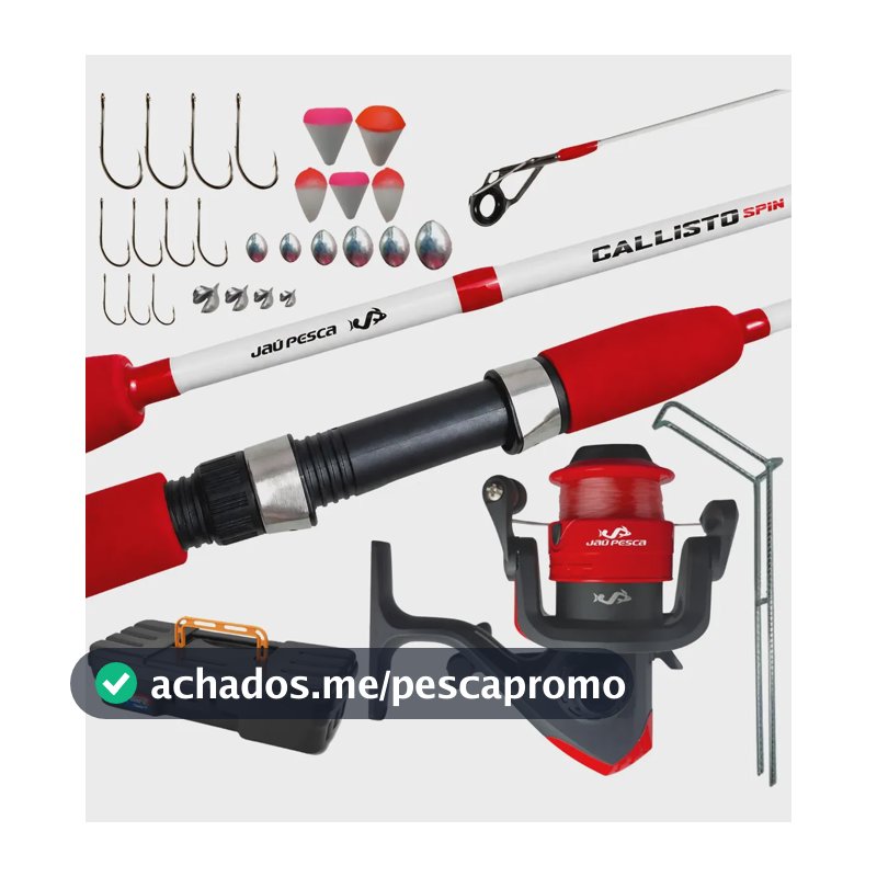 Kit Jau Pesca Completa  Vara + Molinete Jp250 C/ Linha 160 Vermelho