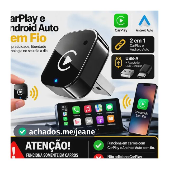 Adaptador CarPlay Sem Fio Android Auto 2 em 1 Compatível Carro Som Multimídia Portátil Plug And Play Automático Usb Wireless Automotivo Kateluo