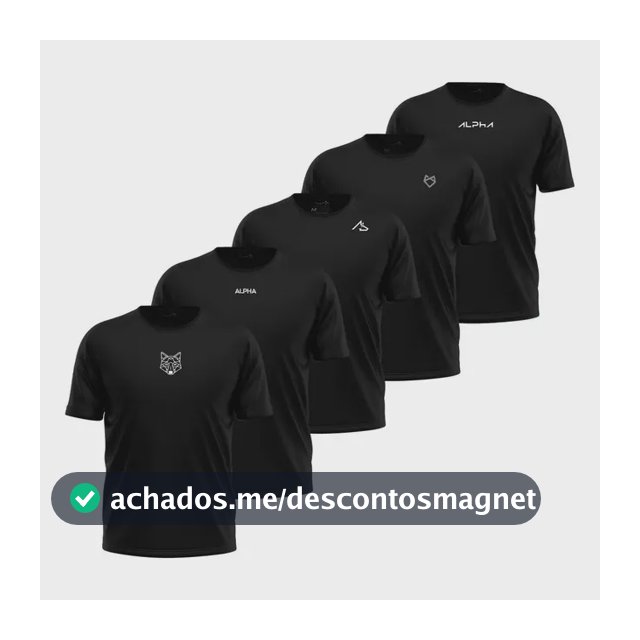Kit 5 Camisetas Dry All Black Alpha