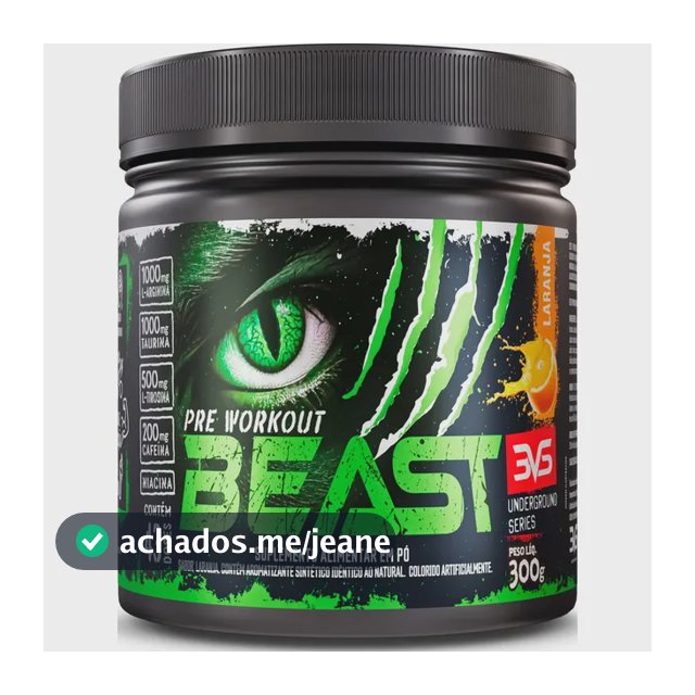 Pré-treino Beast 300g Sabor: Laranja - Ultra Concentrado - Promove Vasodilatação, Recuperação Energética, Aumento De Óxido Nítrico, Desintoxicação E Melhora De Concentração E Foco
