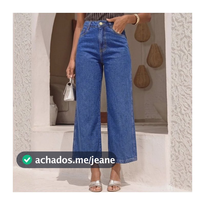 Calça Jeans Feminina Pantacourt Cintura Alta Boca Larga Azul Lisa 40