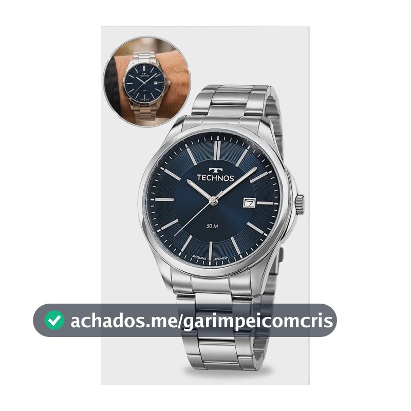 Relógio Technos Masculino Steel Aco Inox Prata Fundo Azul Analógico Prova Dagua Elegante Classico 2115TWS-1A