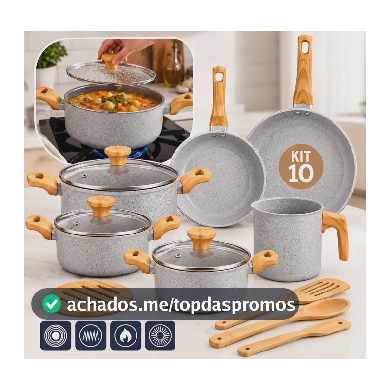 Conjunto de Panelas Cerâmica Mimo Style Pratic Cook com 10 Peças e Antiaderente para Indução