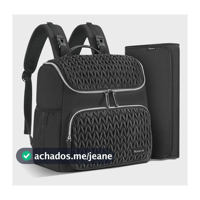 Mochila Maternidade Impermeável Para Bebê Com Trocador Portátil, Bolsa Térmica Para Mamadeira, Mochila de Fraldas 25L Compacta Multifuncional Para Passeio Viagem Carrinho, Mancro 6681 Cor Preta