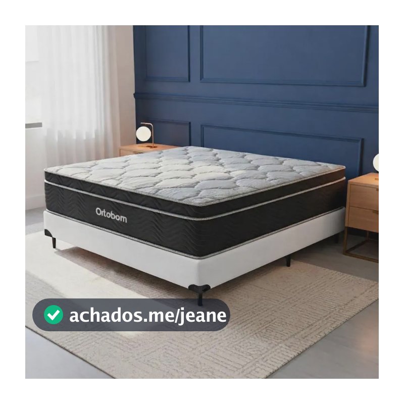Cama Box E Colchão Elegant Pocket - Casal (138x188)- Ortobom Preto/branco
