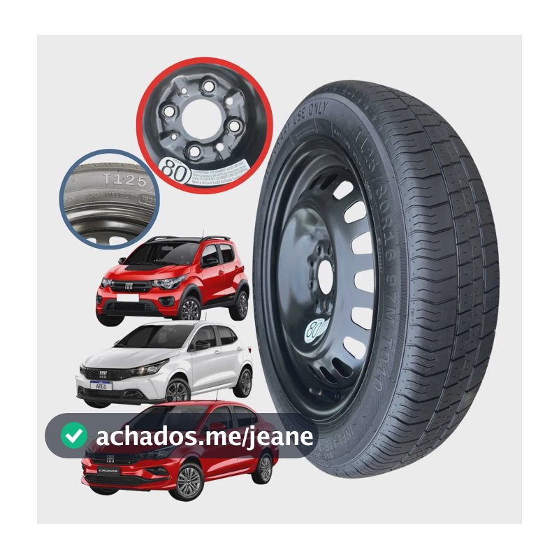 Estepe + Pneu Argo Cronos Mobi Aro 16 Original Fiat 4 Furos! Preto