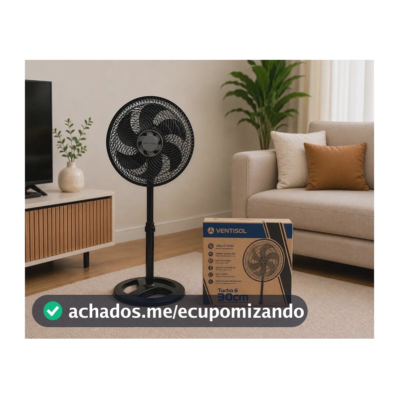 Ventilador Oscilante De Coluna Ventisol 30cm Turbo 6 Pás Preto