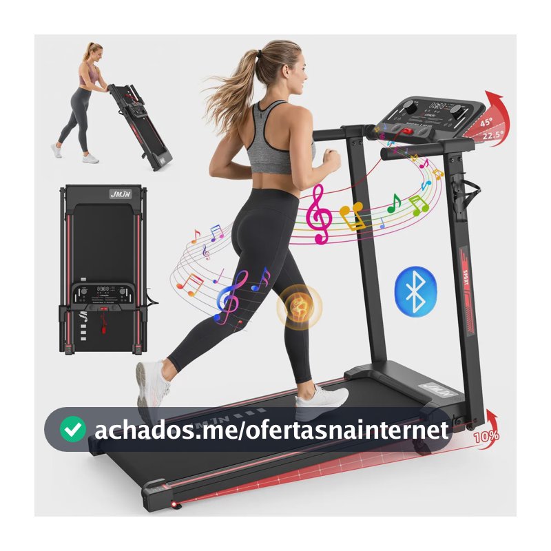 Esteira Elétrica Ergométrica Doméstica Dobrável 1-14km/h, Suporta até 120kg, Bluetooth, Tela LCD, 12 Programas de Treino, Aparelho de Corrida e Caminhada para Fitness em Casa