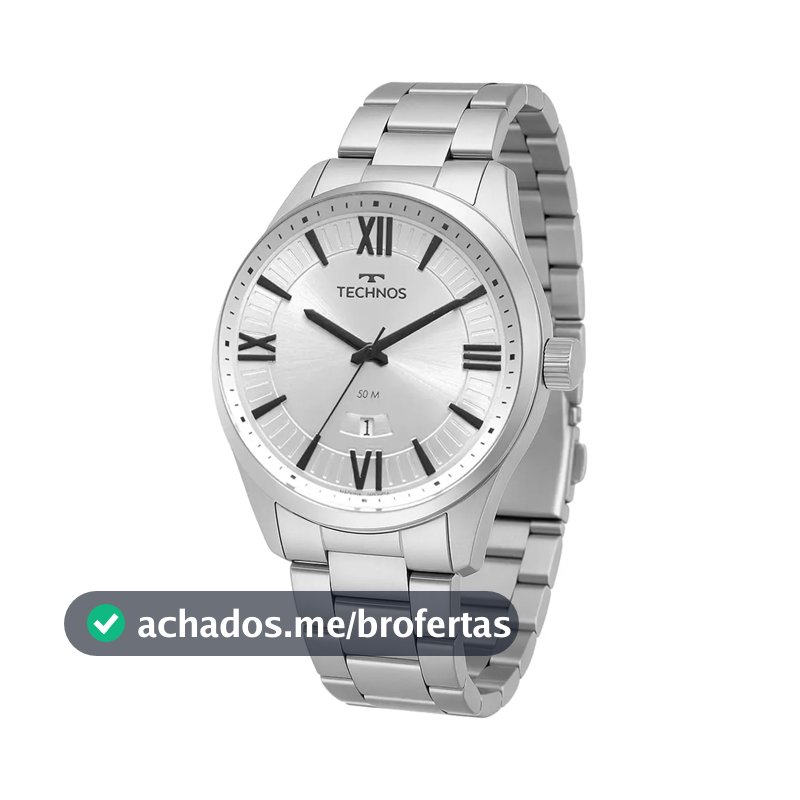 Relógio Technos Masculino Steel Prata Fundo Prateado