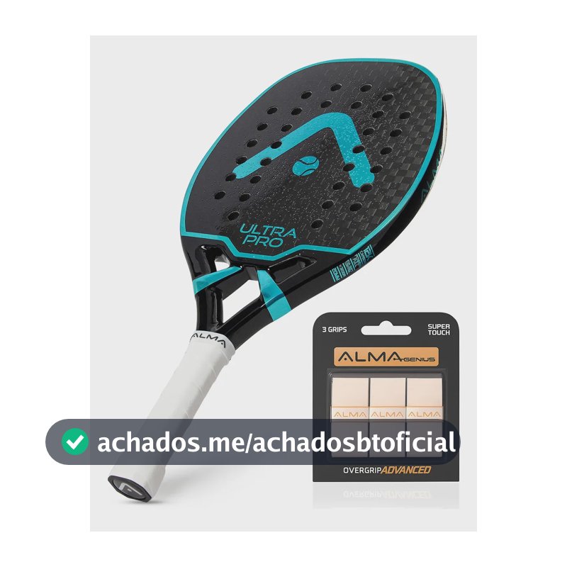 Kit Raquete Beach Tennis 12k Ultrapro Azul Grip Alma Genius Preto