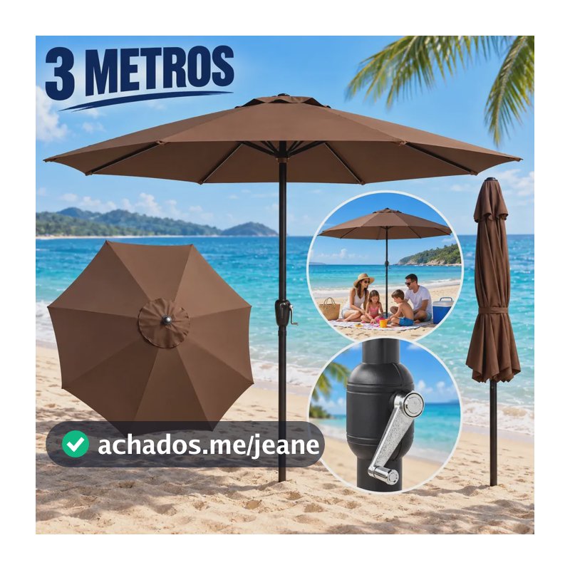 Ombrelone Guarda Sol 3 Metros Com Manivela Central Lateral Jardim Cor Coffe Marrom Lisa Piscina Praia Quiosque Varanda Jardim Em Alumínio