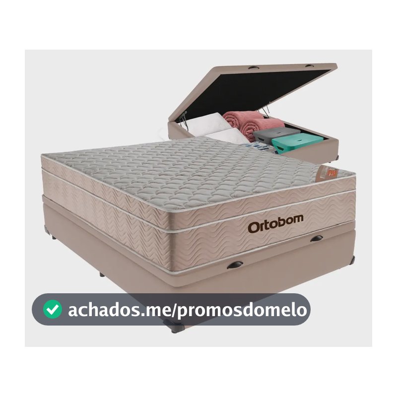 Cama Box Baú E Colchão Airtech Molas Ensacadas Casal Ortobom Bege