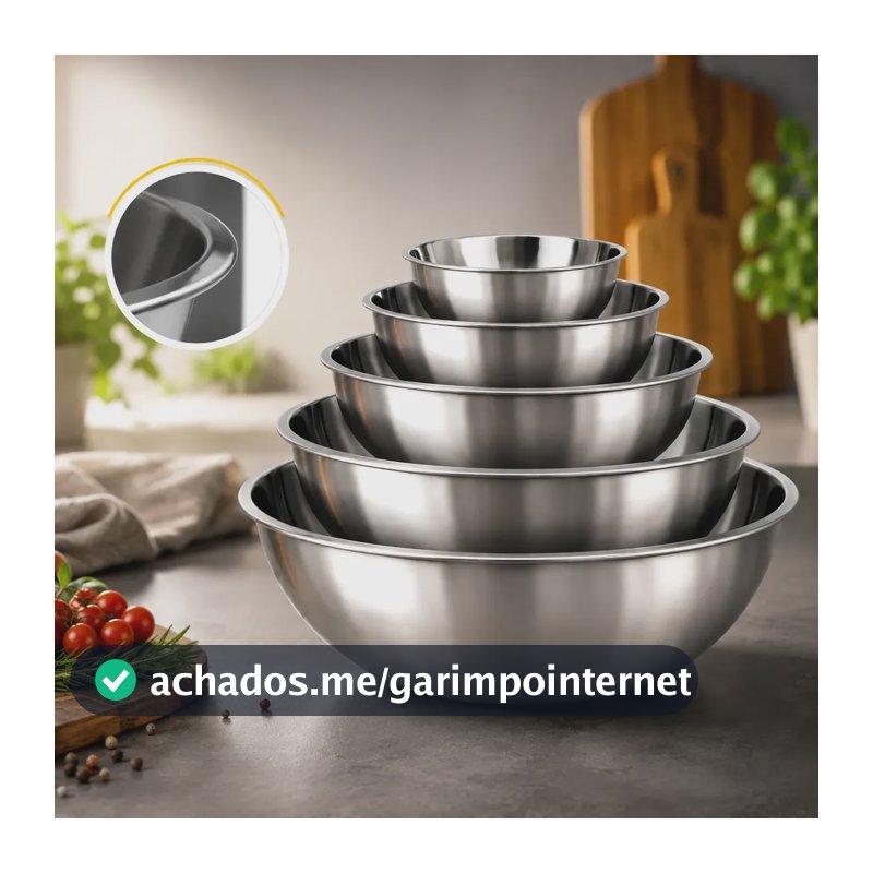 Kit 5 Tigelas Inox Bowl Com Medidor 580ml A 2600ml 14 A 24cm Inox