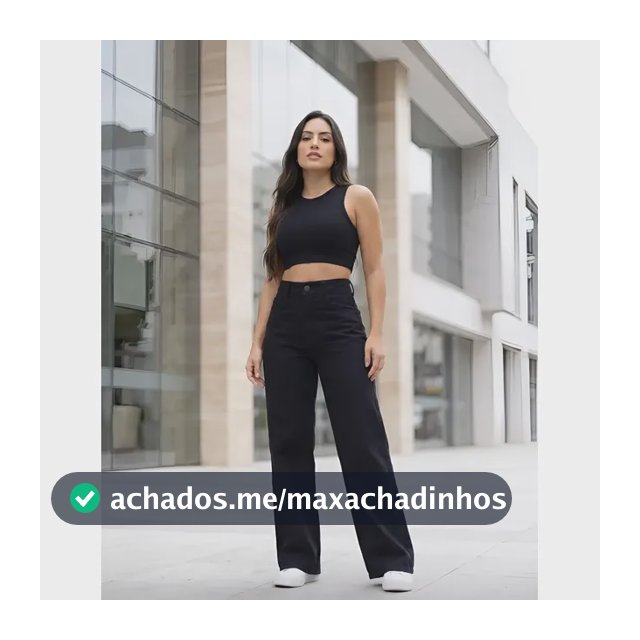 Calça Jeans Feminina Wide Leg Cintura Alta Pantalona Preto